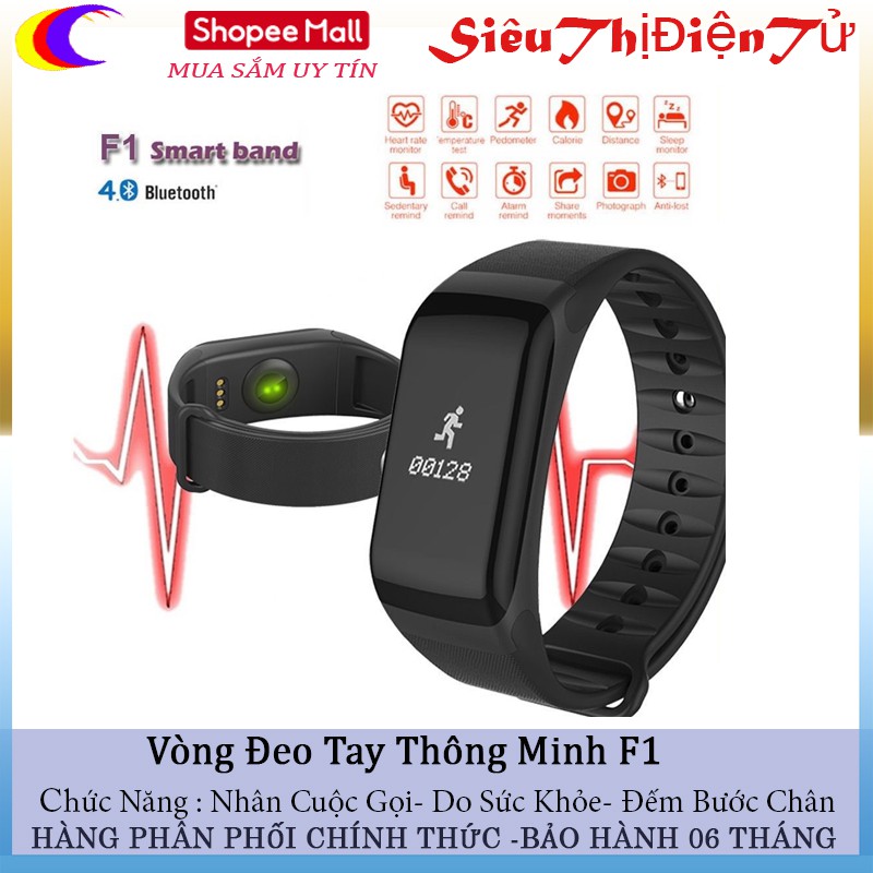 Vòng đeo tay thông mình F1 chống nước theo dõi sức khỏe hỗ trợ các chức năng thể thao, màn hình cảm ứng có màu