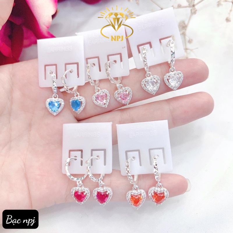Bông tai cho bé , hoa tai trái tim sắc màu ⚡️XINH XẮN ⚡️ nổi bật - Bạc Npj