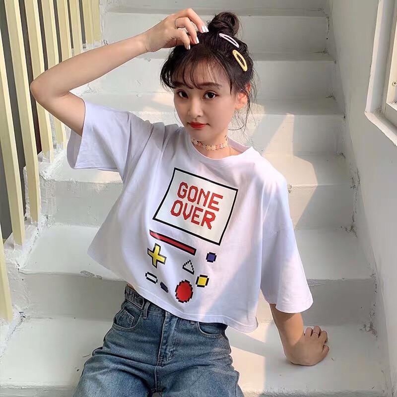 Áo croptop nữ tay ngắn họa tiết siêu cute