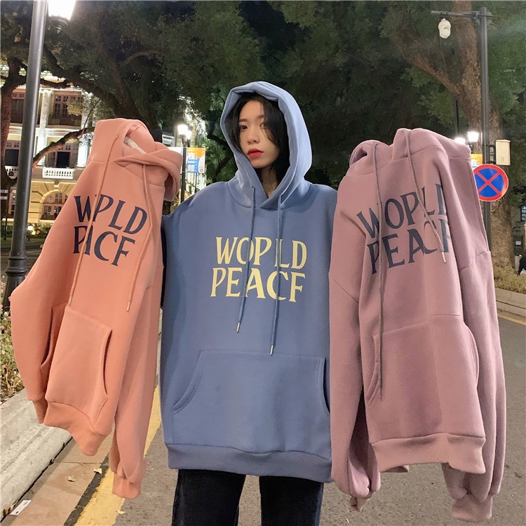 Áo hoodie tay dài in chữ tiếng Anh kiểu Hàn Quốc xinh xắn cho nữ