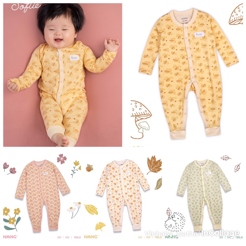 Chaang body dài tay cúc giữa cho bé sơ sinh chất cotton dành cho bé từ 0 tháng đến 6 tháng AW2022D11