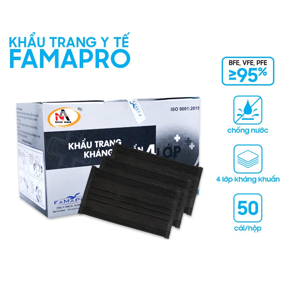 [FAMAPRO CÔ GÁI- COMBO 4- HỘP 50 CÁI] Khẩu trang y tế 4 lớp kháng khuẩn Famapro