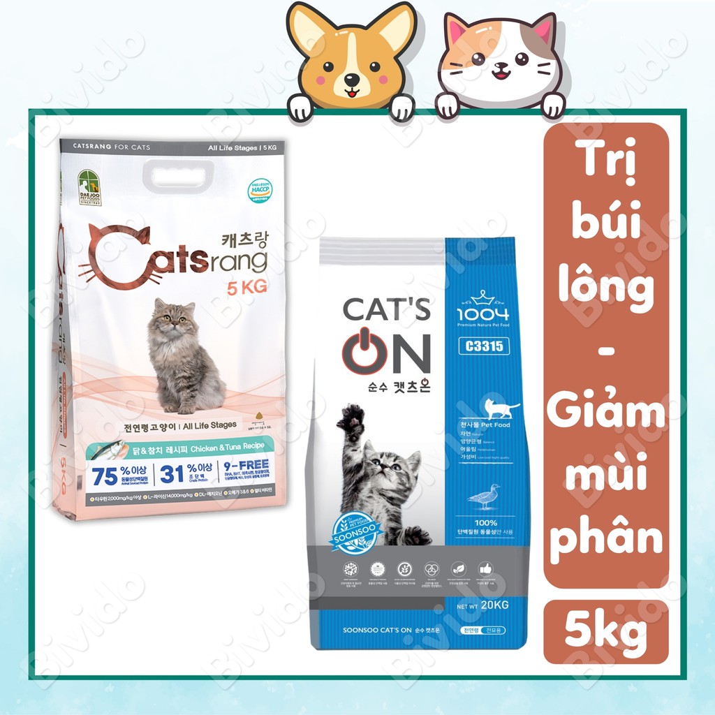 Thức ăn Catsrang, Cat's On mèo lớn chống búi lông, giảm mùi phân bao 5kg - Bivido