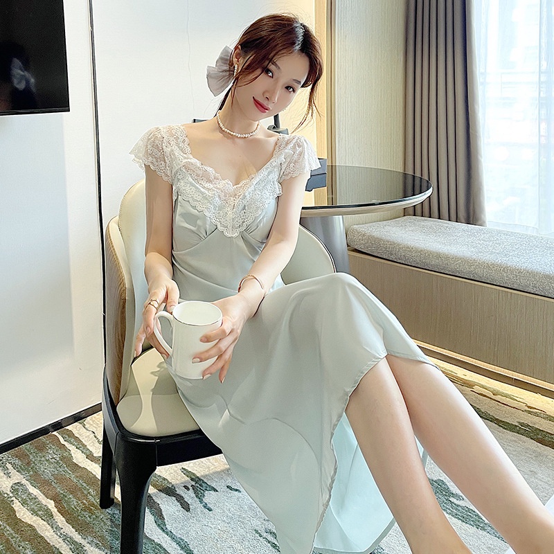 Đầm Ngủ Satin Phối Ren Gợi Cảm Dành Cho Nữ