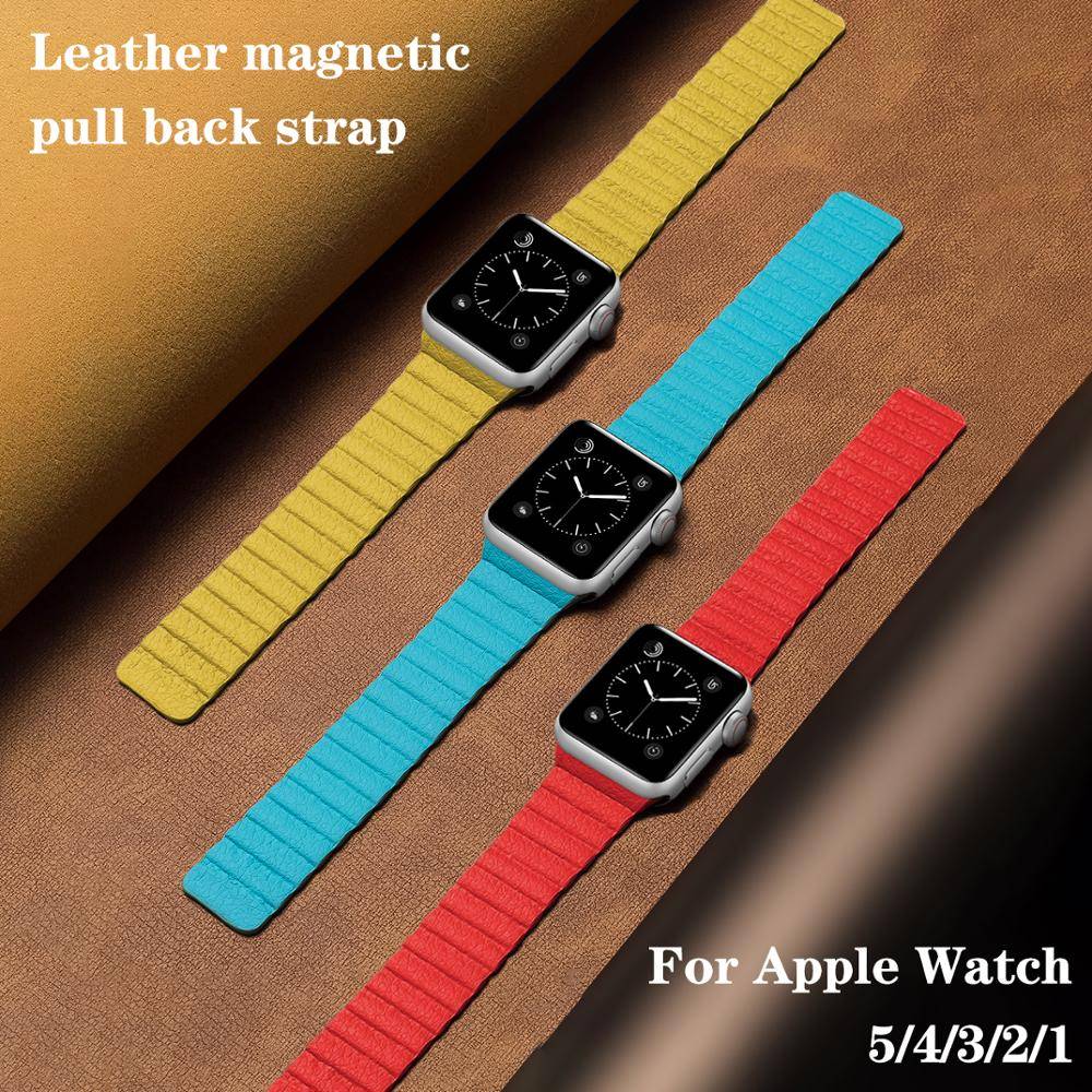 Dây đeo đồng hồ làm từ da khóa nam châm cho Apple watch 5 4 44 mm 40mm iwatch 42mm 38mm
