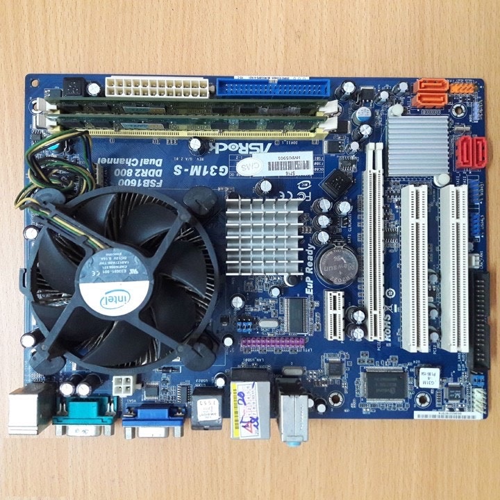 Combo main Asrock G31 + ram 2gb + CPU E5300 + Quạt +Fe
