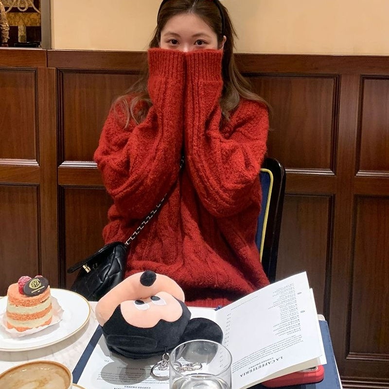 Áo Sweater Dệt Kim Cổ Chữ V Dáng Rộng Mềm Mại Thời Trang Cho Nữ