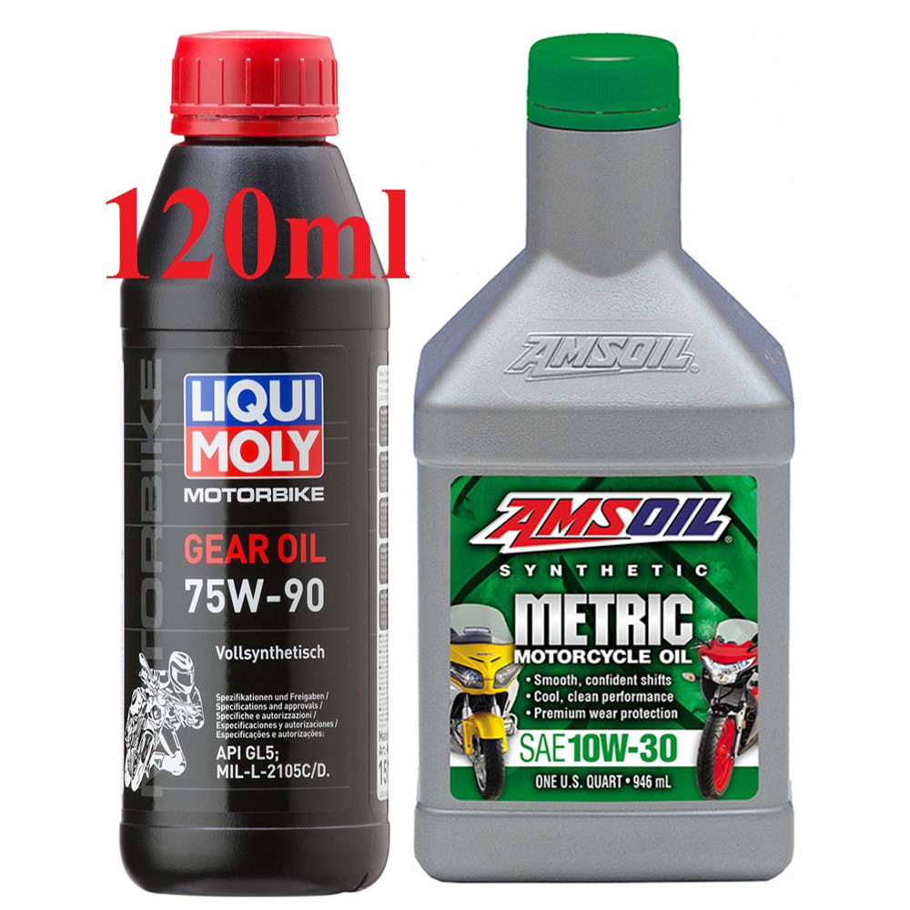 Bộ nhớt máy xe tay ga  cao cấp Amsoil Metric 10W-30 và nhớt Lap Liqui Moly Gear 75W90 120ml