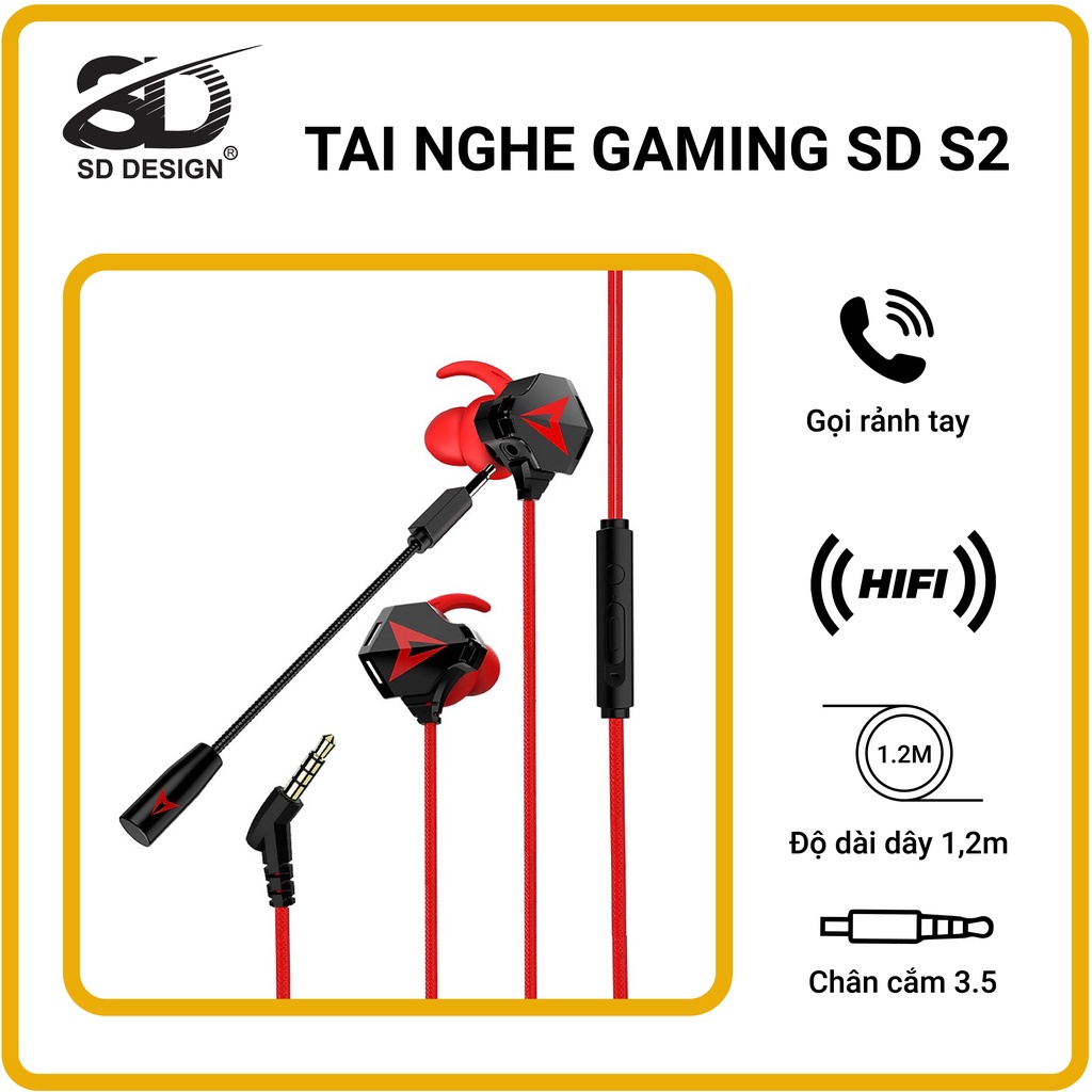 Tai nghe Gaming S2 chính hãng SD DESIGN chuyên dùng cho game thủ PC PUBG/ROS/FreeFire có mic rời, chân Jack cắm 3.5mm