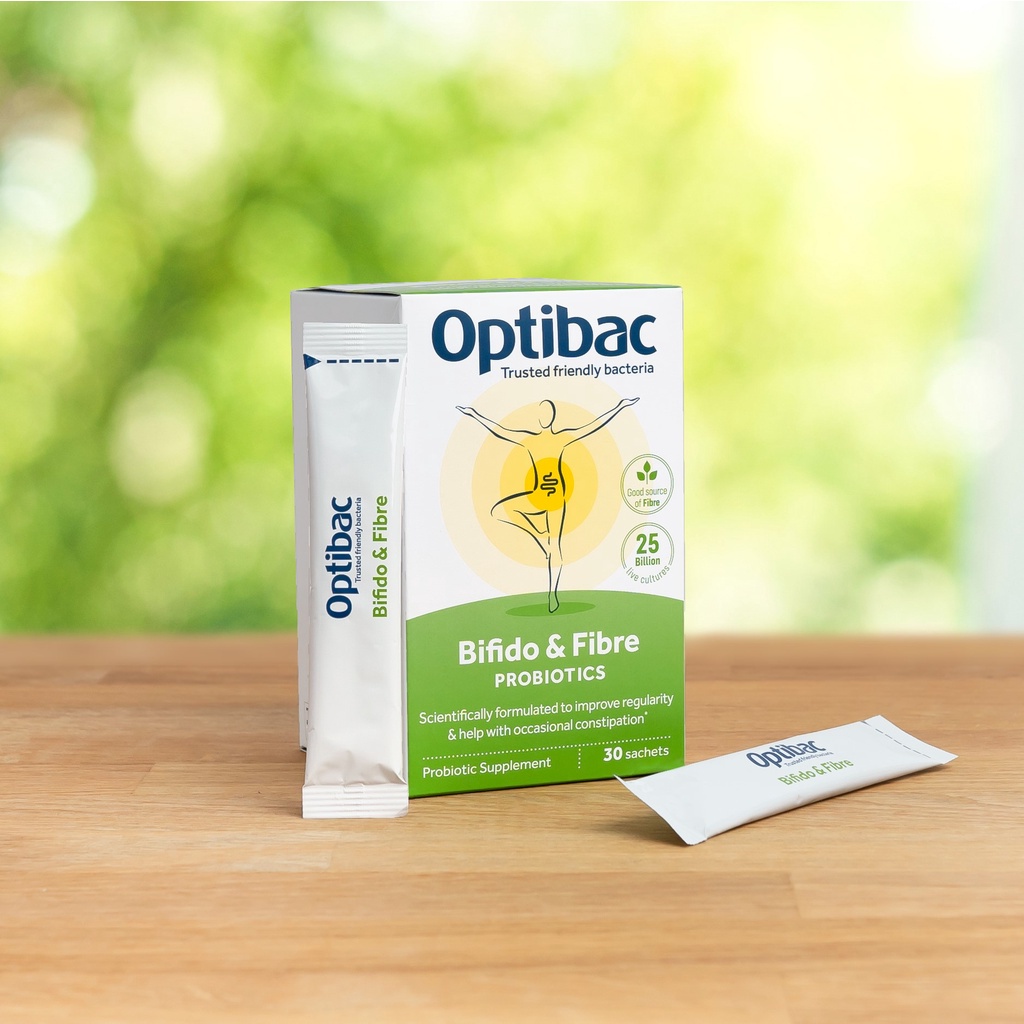 Men vi sinh Optibac Probiotics Bifido & Fibre bổ sung chất xơ, giảm táo bón - Hộp 30 gói