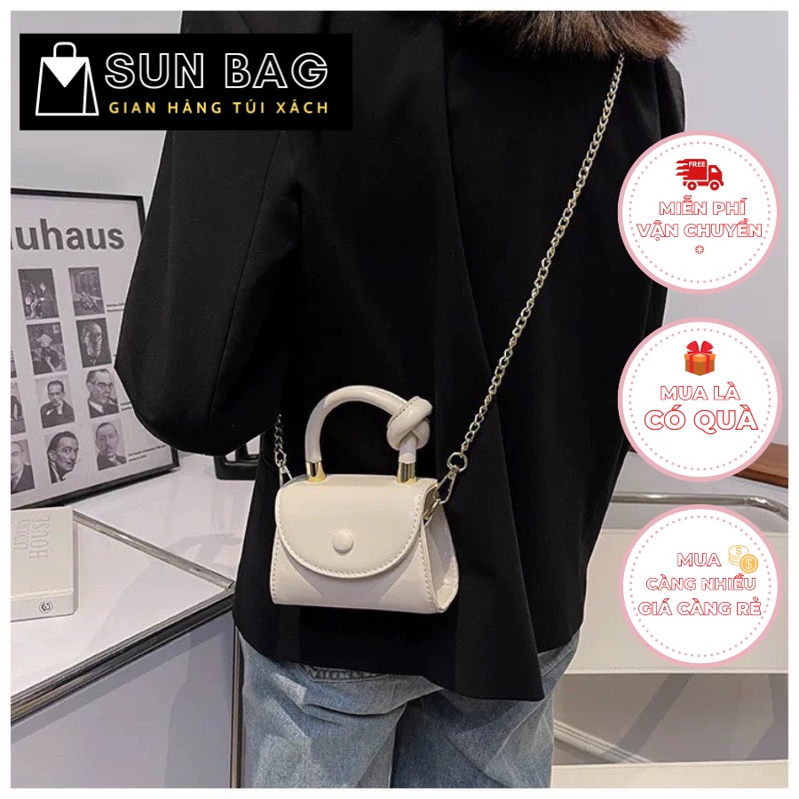 Túi xách Mini nữ đeo chéo, túi đi chơi, đi học SunBags, da đẹp cao cấp size 13cm SB261