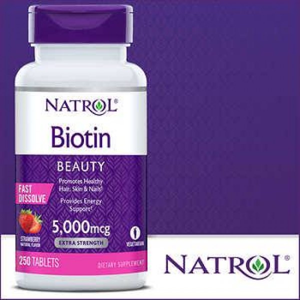 [CHÍNH HÃNG 100%] Viên ngậm đẹp da Tóc móng Biotin Natrol 5000mcg 250 viên, USA [MỸ]