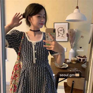 (ORDER- sẵn Váy cổ vuông) Váy xòe phối viền 2 kiểu cổ vuông/cổ V style tiểu thư đơn giản Girl Korea