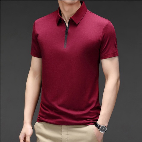 Thời trang giản dị, màu sắc tinh khiết, mỏng, dây thẳng, áo polo dây kéo, áo len cổ ngắn tay, kiểu dáng kinh doanh nam