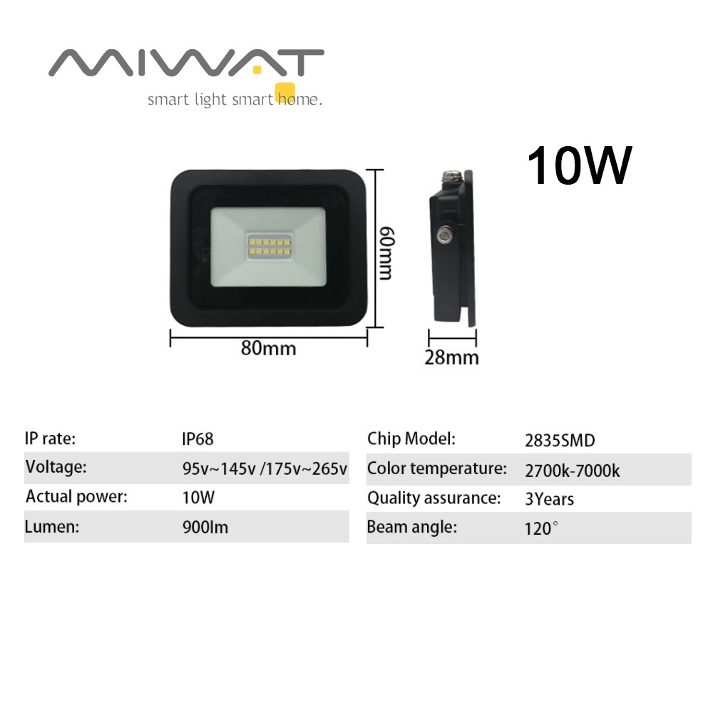 Đèn Ngoài Trời MIWAT Đèn Pha LED 220V 10W Đèn An Ninh Chống Nước IP66 Dành Cho Sân Bóng Rổ Sân Sân Vườn