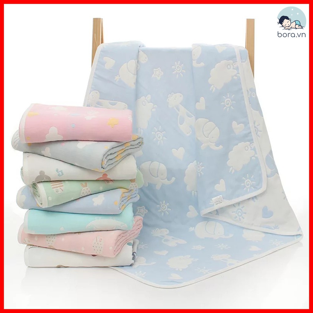 Chăn cho bé 6 lớp cotton muslin họa tiết 2 mặt 110x110 cm