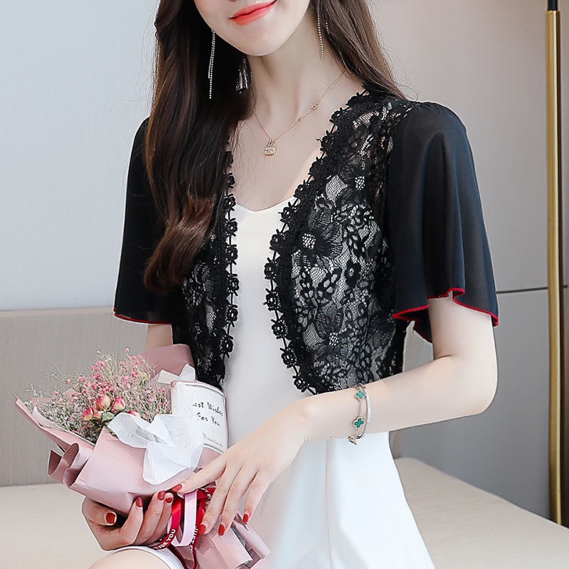 Áo Khoác Voan Cardigan Phối Ren Xinh Xắn Dễ Phối Đồ