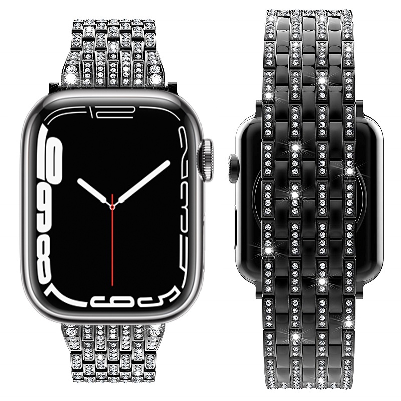 Dây Đeo Bằng Thép Không Gỉ Đính Đá Sang Trọng Cho Đồng Hồ Thông Minh Apple watch 45mm 41mm 44mm 42mm 7/SE/6/5/4 40mm 38mm