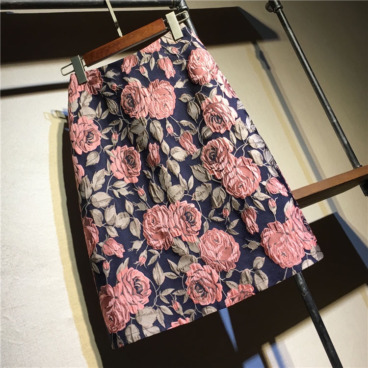 Chân Váy Chữ A Lưng Cao Dáng Ôm In Họa Tiết Hoa Hồng Phong Cách Retro Pháp Xinh Xắn