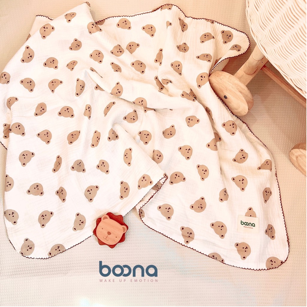 Khăn tắm xô Muslin sợi tre BOONA chính hãng 2 lớp, 4 lớp đa năng cho bé