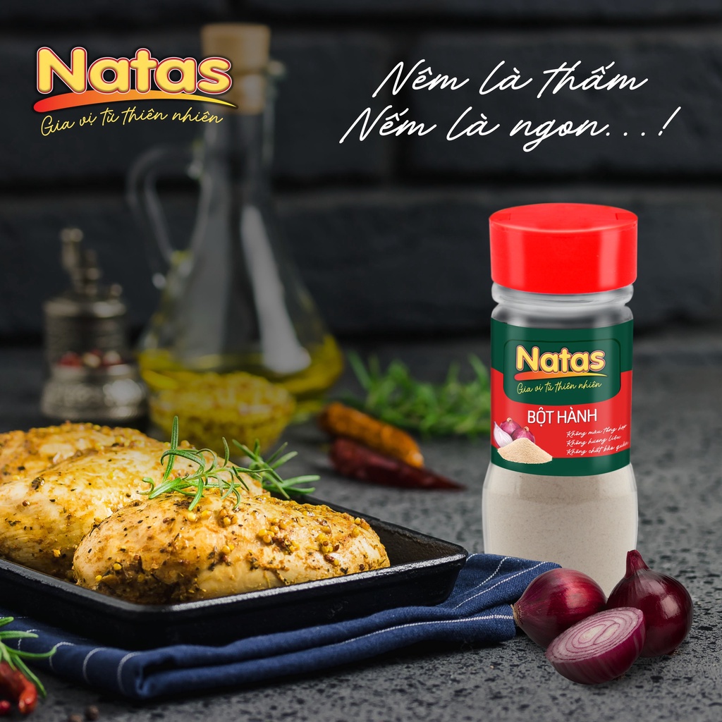 Combo gia vị tiện dụng Natas: Bột hành hũ 60g + Ớt vảy hũ 50g + Sả vảy hũ 40g
