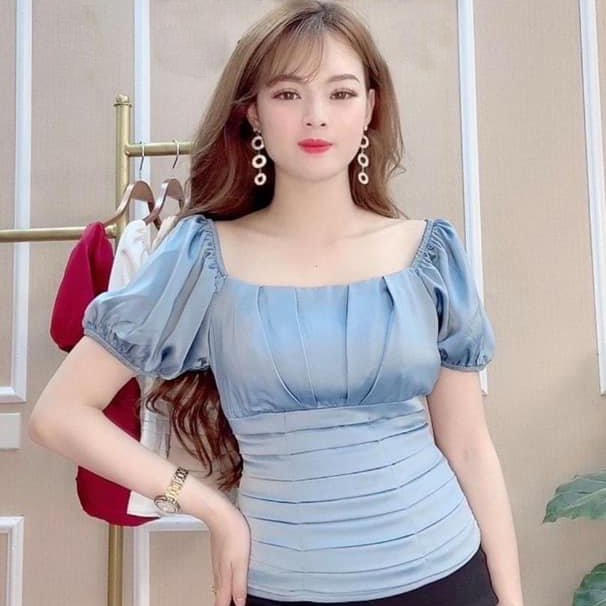 Áo sơ mi nữ kiểu công sở ngắn tay bo chun xếp ly -  Trắng Đỏ Be Xanh Đen - Hanlly Fashion Thời Trang Nữ - A26