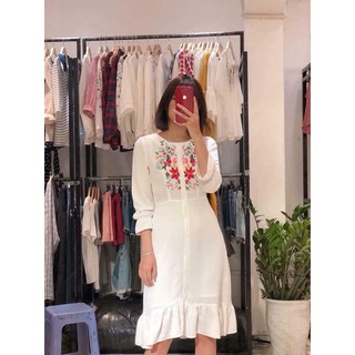VÁY TRẮNG MANGO THÊU HOA ĐUÔI XÒE ĐIỆU ĐÀ CHO NÀNG CÔNG SỞ, ĐI CHƠI, DỰ TIỆC - PASS VÁY MẶC DUY NHẤT 1 LẦN (ẢNH THẬT)