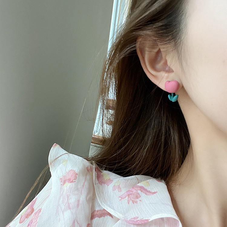 Bông tai hoa Tulip và trái Cherry dễ thương HT280