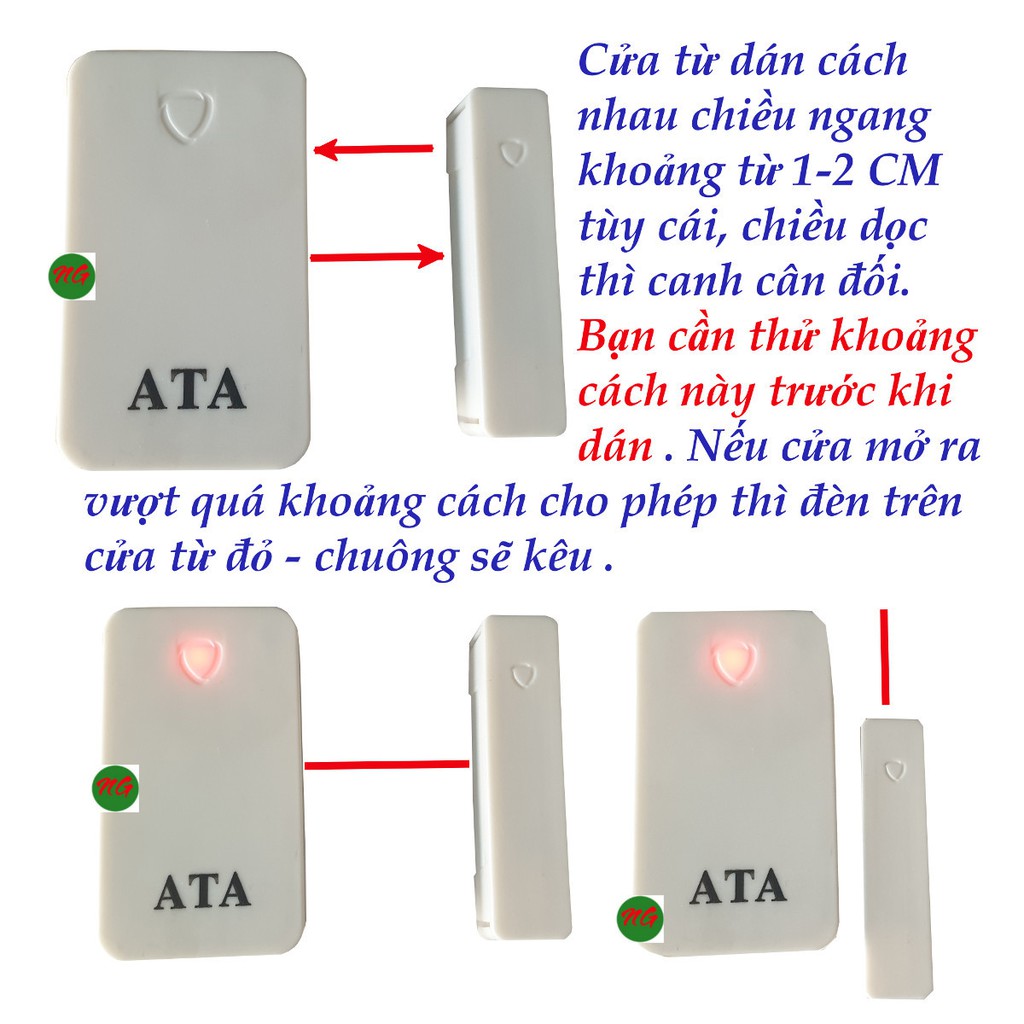 Bộ chuông cửa từ báo khách- báo trộm ATA AT-332. Cảm biến dán cửa .