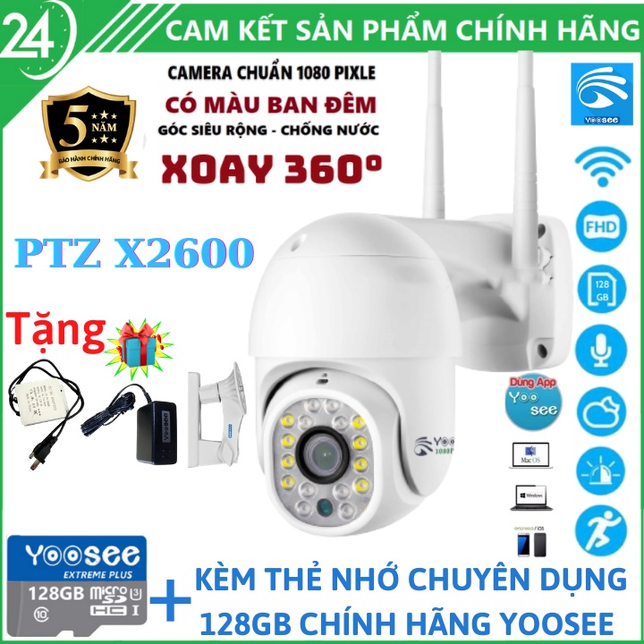 Camera Wifi - Camera Yoosee PTZ X2600 , Camera Quay Đêm Có Màu , Chống Nước Chuẩn IP67 , Đàm Thoại 2 Chiều , Xoay 360 Độ