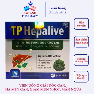TP HEPALIVE- Viên giải độc gan, bổ gan chứa atiso, arginine, diệp hạ châu làm mát gan, giảm mụn, mề đay, ngứa, giải rượu