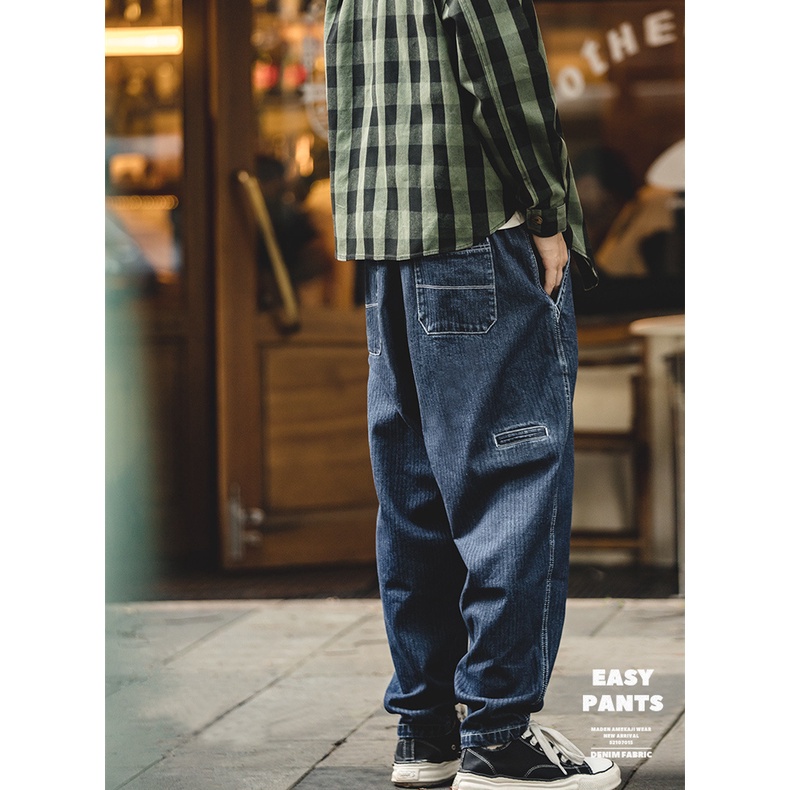 Quần jeans MADEN  ống rộng phong cách retro Nhật Bản thời trang trẻ trung cho nam