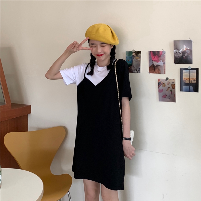 SUXI Đầm Thun Dáng Rộng Màu Trơn Thời Trang Mùa Hè