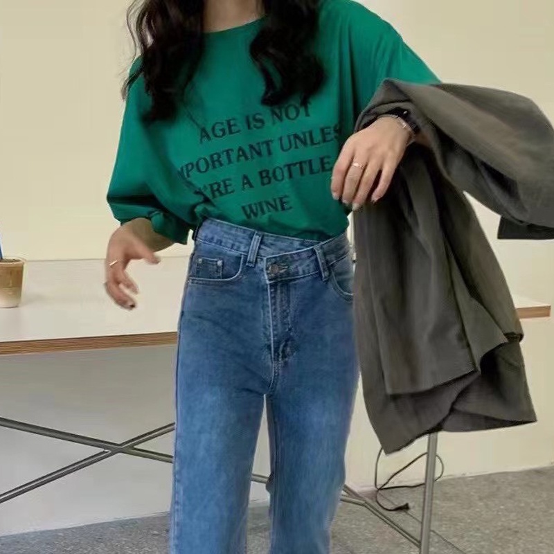 Áo thun nam nữ 3158 tay lỡ form rộng in chữ chất cotton hàng Quảng Châu ANDOSA AT10