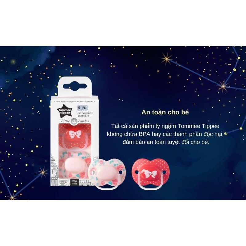 Ty ngậm cho bé Tommee Tippee Little London 6-18 tháng (vỉ 2 cái) - Hồng/Đỏ