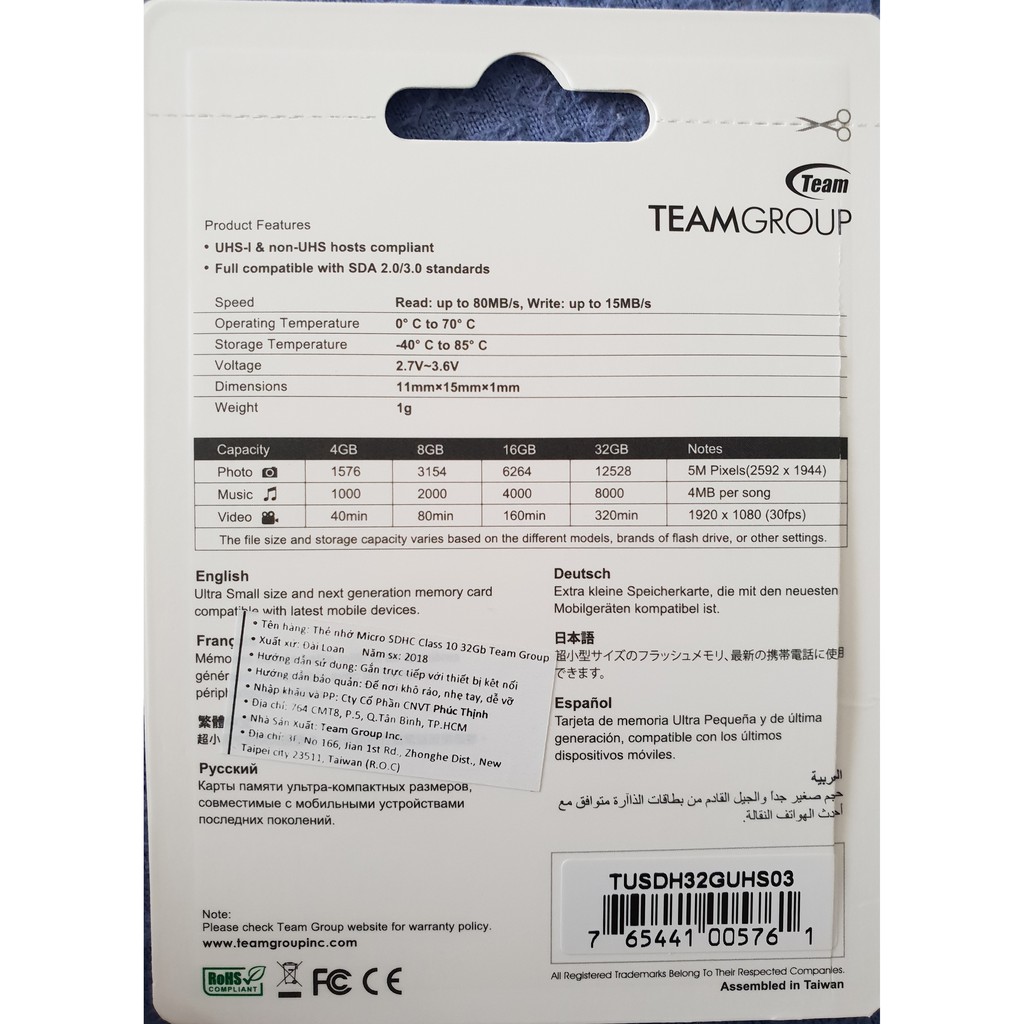 thẻ nhớ microsd 32gb team chính hãng