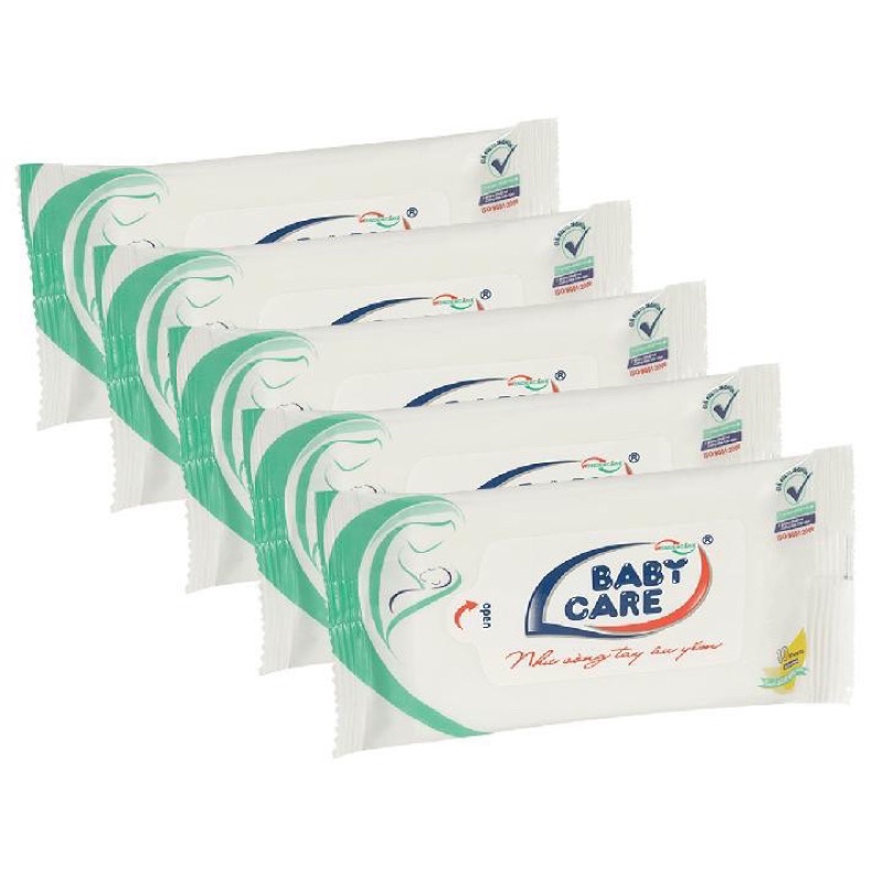 Khăn Giấy Ướt Baby Care Túi 10 Tờ - Tinh Chất Lô Hội - Khăn Mềm Mượt, An Toàn - Size Nhỏ Gọn Tiện Mang Đi