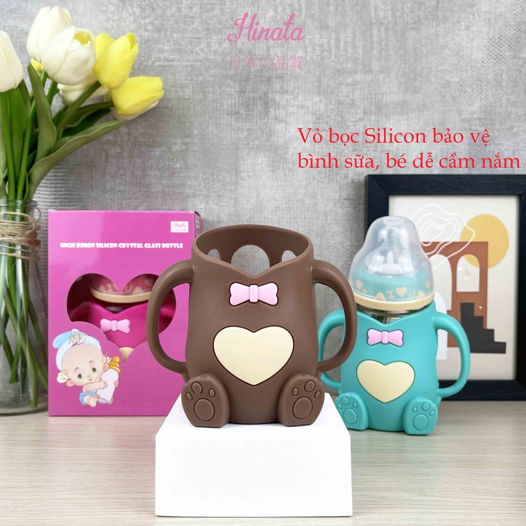 Bình sữa thủy tinh chống sặc HINATA - Giúp bé dễ cầm và dễ bú ở mọi tư thế BS01