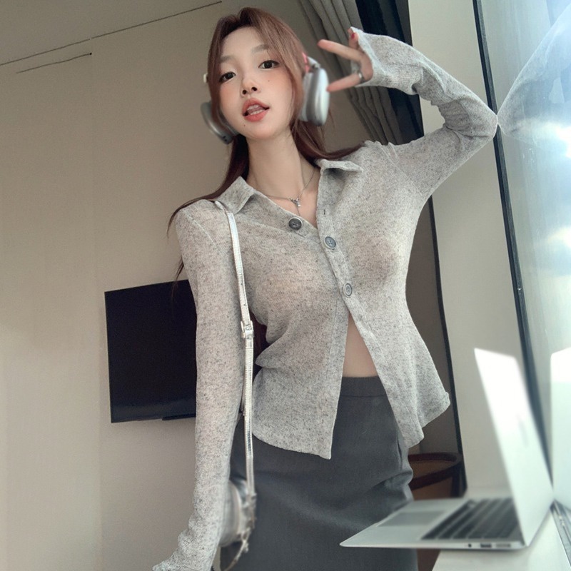 Áo Sơ Mi Tay Dài Màu Sắc Thanh Lịch Phong Cách Hàn Quốc