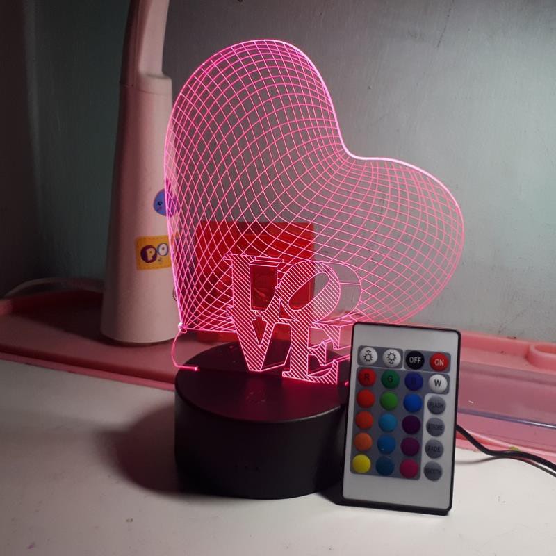 Đèn ngủ, Đèn trang trí Led 3D, Đèn ngủ 16 màu mini có điều khiển