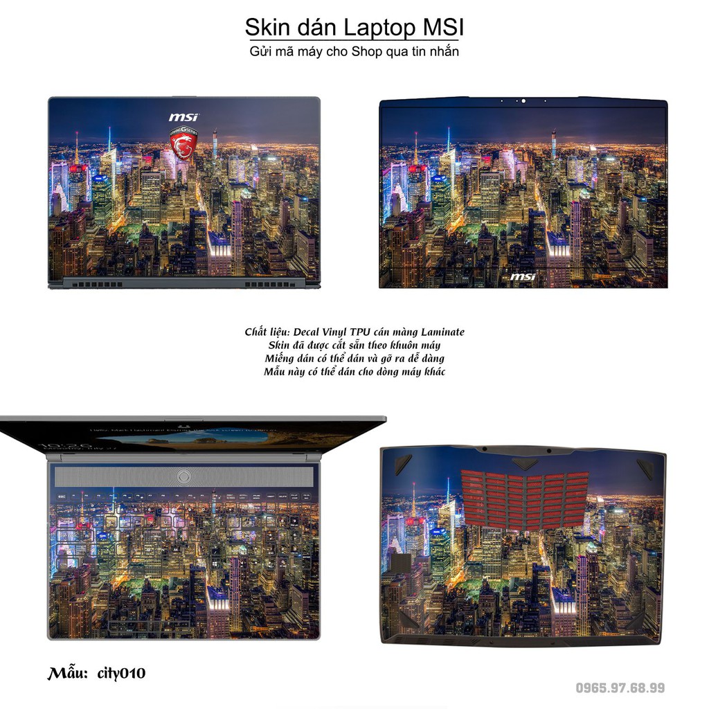 Skin dán Laptop MSI in hình thành phố nhiều mẫu 2 (inbox mã máy cho Shop)