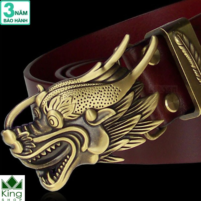 Thắt Lưng Dây Nịt Nam Da Bò Miếng 100% Đầu Khóa Rồng Đúc Đồng Nguyên Chất - Bảo Hành 3 Năm