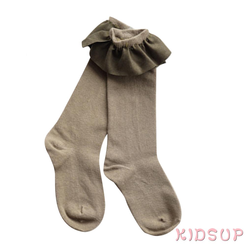 Vớ Cotton Mềm Co Giãn Màu Trơn Phối Ren Thân Thiện Với Làn Da Dành Cho Bé Gái Sơ Sinh