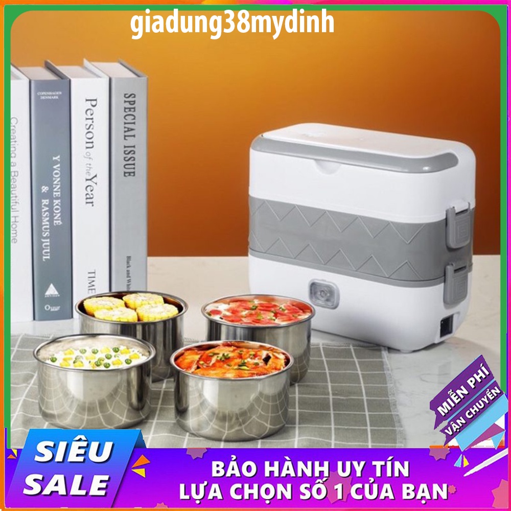 Hộp cơm cắm điện văn phòng 2 tầng 4 bát inox có chức năng giữ nhiệt, hâm đóng và tự nấu chín thức ăn đa năng