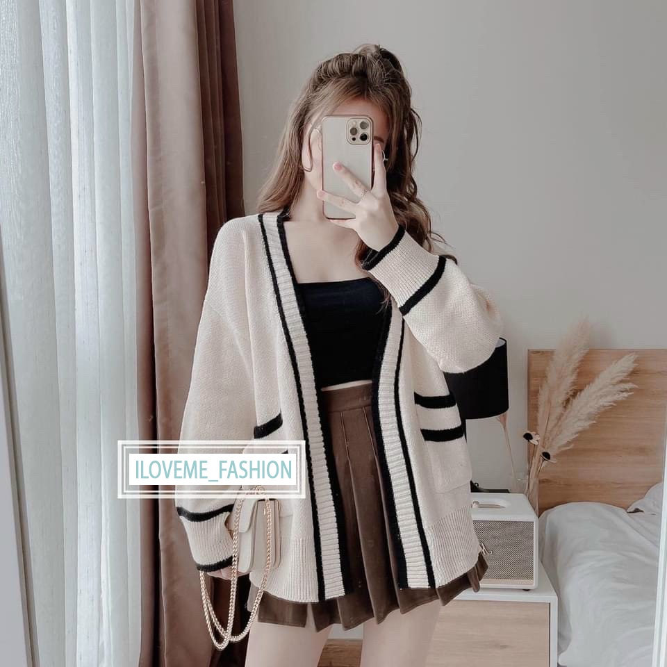 Áo Khoác Len Cardigan Kẻ Viền Dáng Dài Chùm Môn, Áo Len QC chất dày dặn tôn dáng trẻ trung (kèm video ảnh thật)