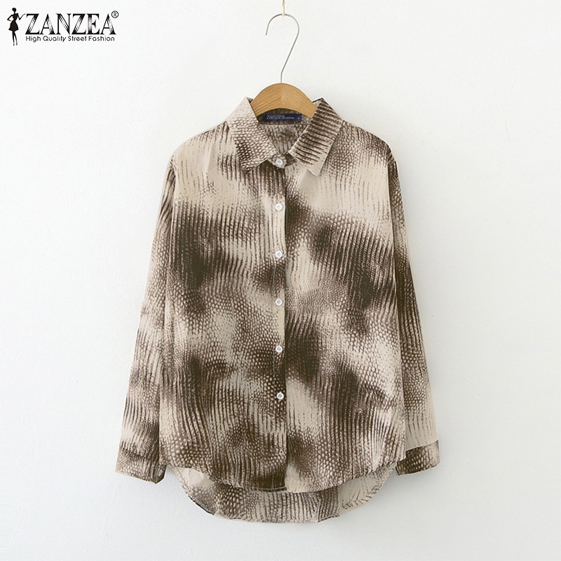 Zanzea Áo Sơ Mi Tay Dài In Họa Tiết Da Rắn Cài Nút Thời Trang Đường Phố Cho