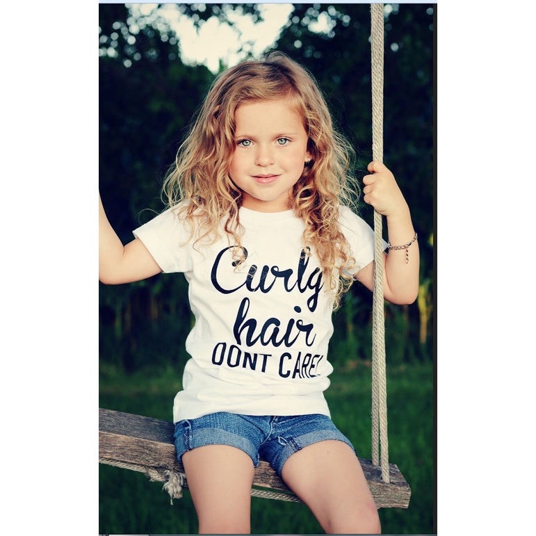 Áo thun tay ngắn in chữ dễ thương cho bé gái