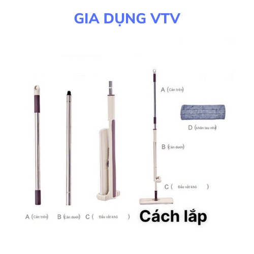 Cây lau nhà tự vắt có đầu xoay lau mọi ngóc ngách trong nhà tiện lợi Gia Dụng VTV