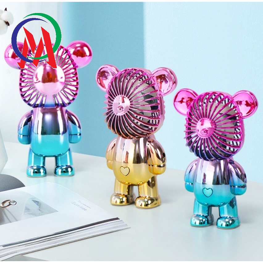 Quạt mini tích điện cầm tay hình gấu Bearbrick siêu dễ thương có cổng sạc USB