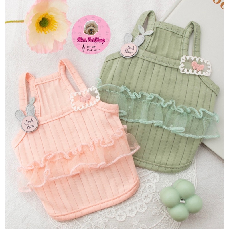 [Có sẵn] Áo hai dây thun gân phối ren cho thú cưng